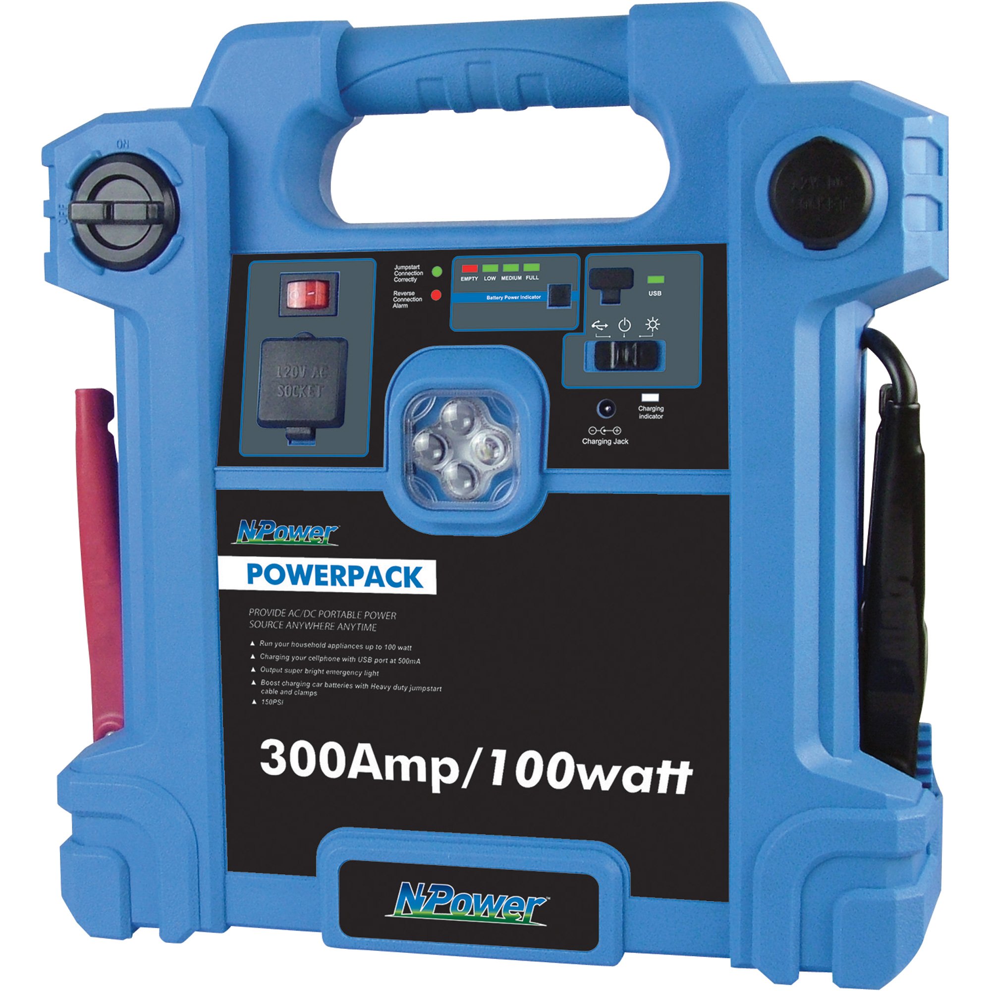 NPower Powerpack Emergency Power Source with Air Compressor — 300 Amps, 100 Watts